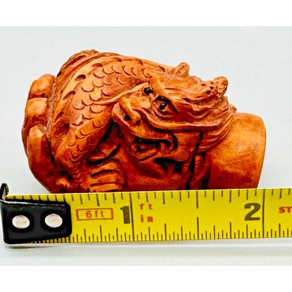 Netsuke Hand Carved Boxwood Dragon Toggle Luck Charm 2 inch Japanese Inro Ojime - Picture 7 of 7